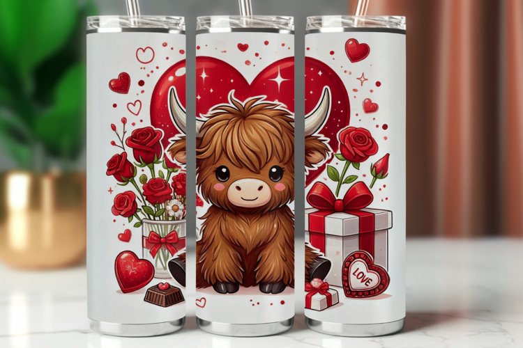 Valentine Tumbler Wrap 20 oz - highland cow with heart