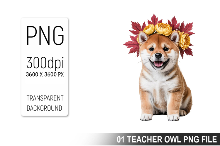 Cute Floral Dog, Animal Sublimation Clipart PNG