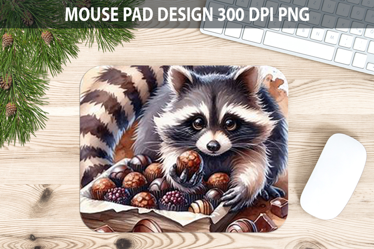 Watercolor Raccoon Mouse Pad Sublimation - Valentines PNG example image 1