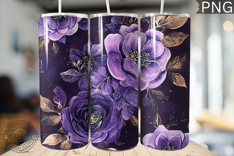 Purple Floral Tumbler Wrap - High Quality 300 Dpi