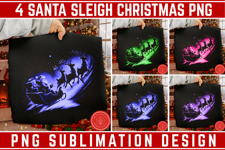 Santa Sleigh PNG, Christmas Holiday Sublimation PNG