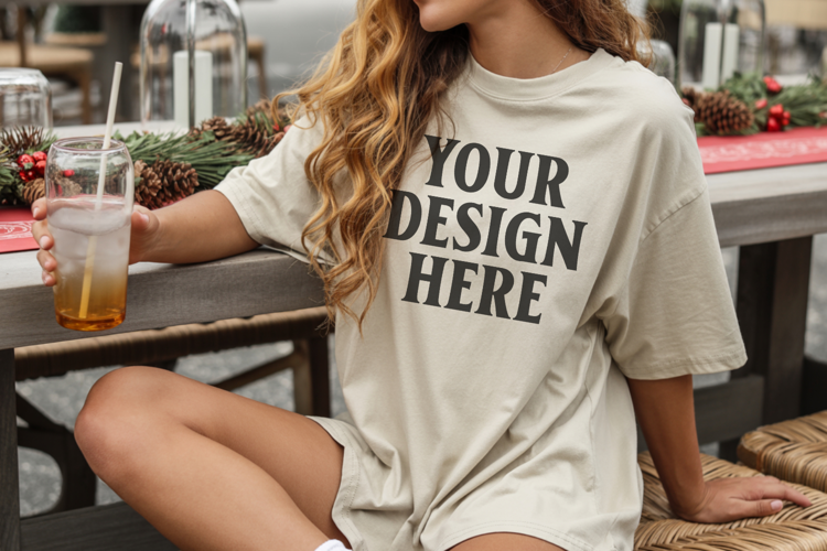 Ivory Christmas Comfort Colors 1717 T-shirt Mockup