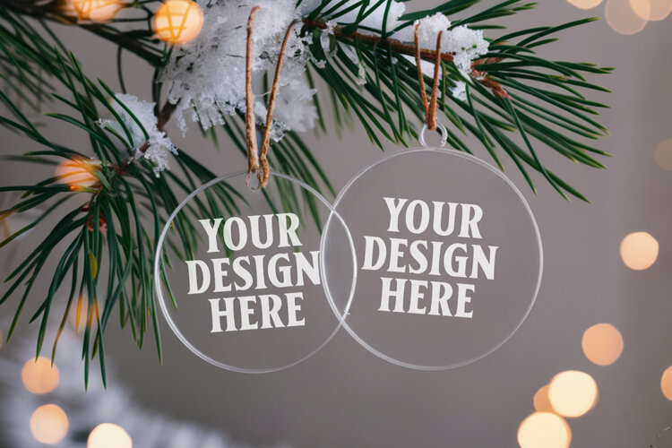 Acrylic Christmas Ornament Mockups | Clear Round Holiday example image 1