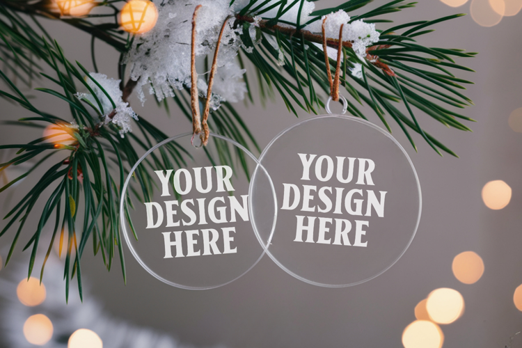 Acrylic Christmas Ornament Mockups | Clear Round Holiday