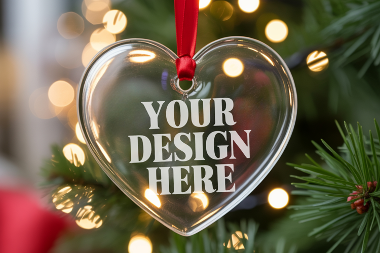 Christmas Heart Crystal Glass Ornament Mockups
