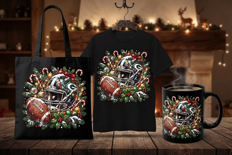 Green Bay Football Christmas PNG | Holiday Helmet Clipart