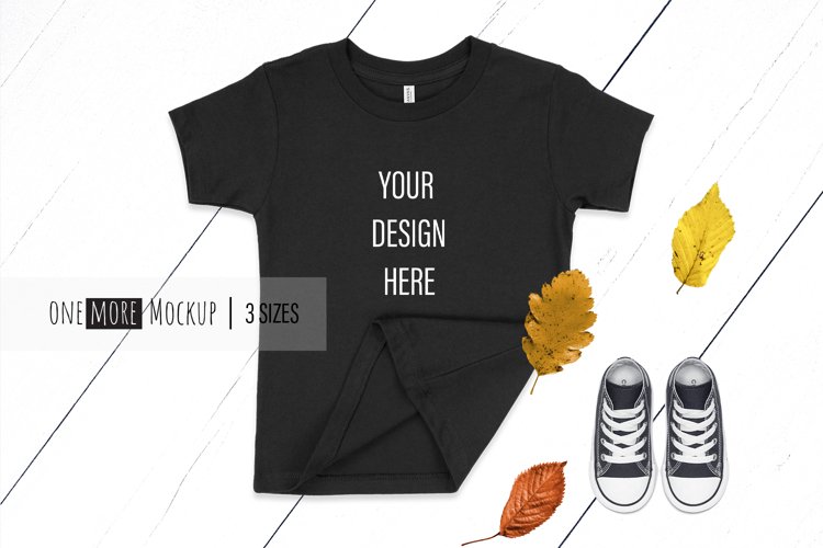 Kids Black T-Shirt Mockup I Bella Canvas 3001T Black I Fall example image 1