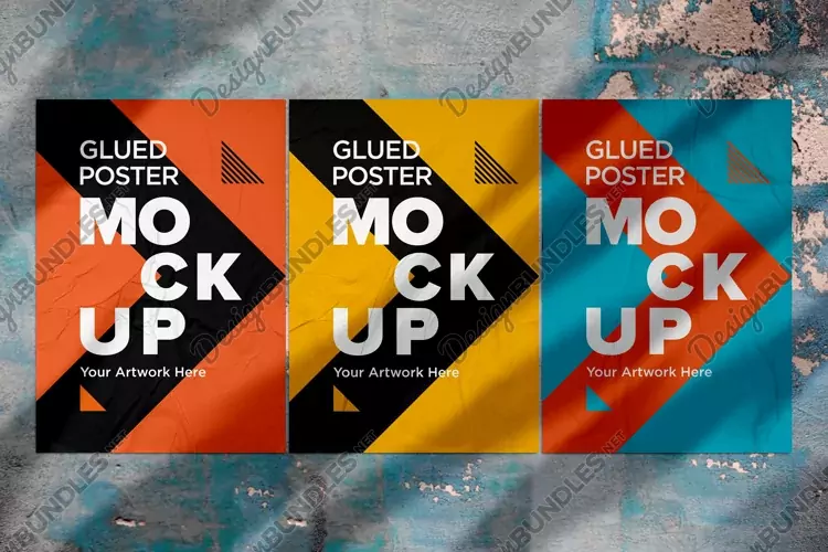 Glued and Crumpled Poster Mockup with Shadow Overlay