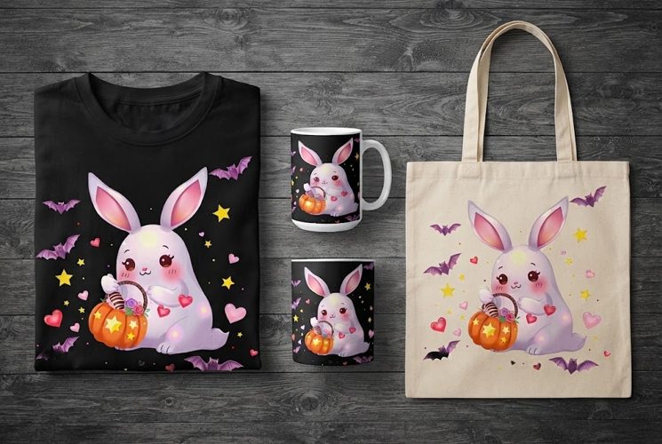 Kawaii Bunny Halloween PNG | Cute Pumpkin Ghost Clipart