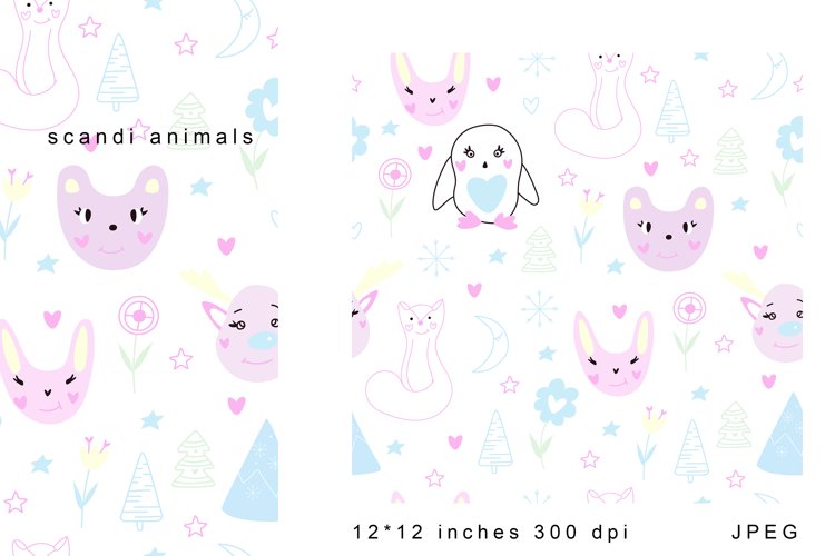 Scandi Animals Digital Paper. Baby Animals Seamless Pattern example image 1