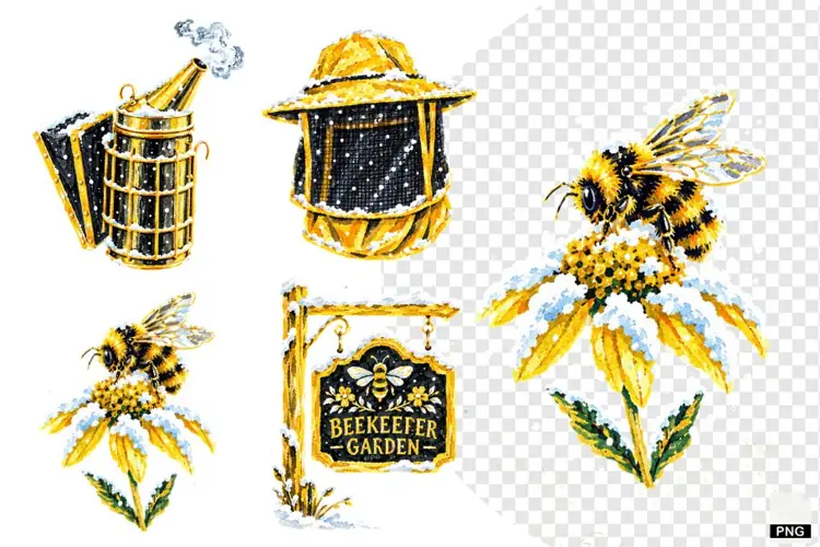 Winter Bees Garden Clipart