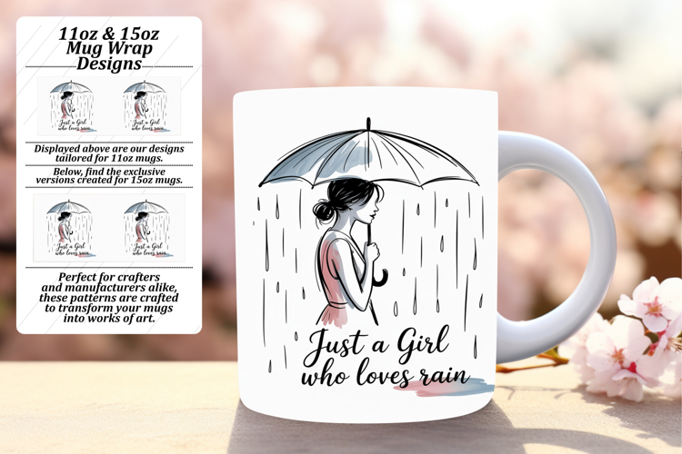 Bright 11oz Mug Wrap Png Design , Just A Girl