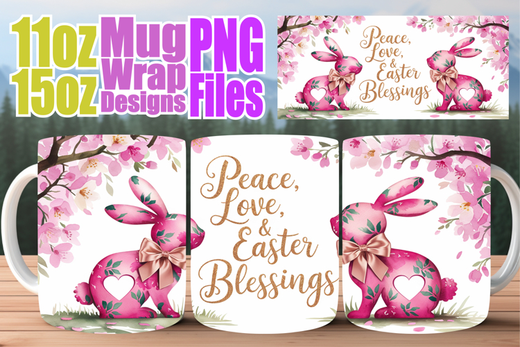 Serene thoughts 11oz 15oz sublimation wrap, Easter Bunny