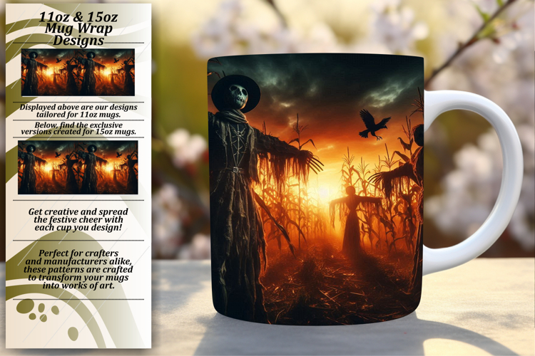Bright 15oz Mug Wrap Png Design , Horror Halloween