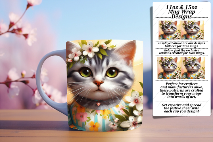 Cute 15oz Mug Wrap Png Artwork , Cute Cat