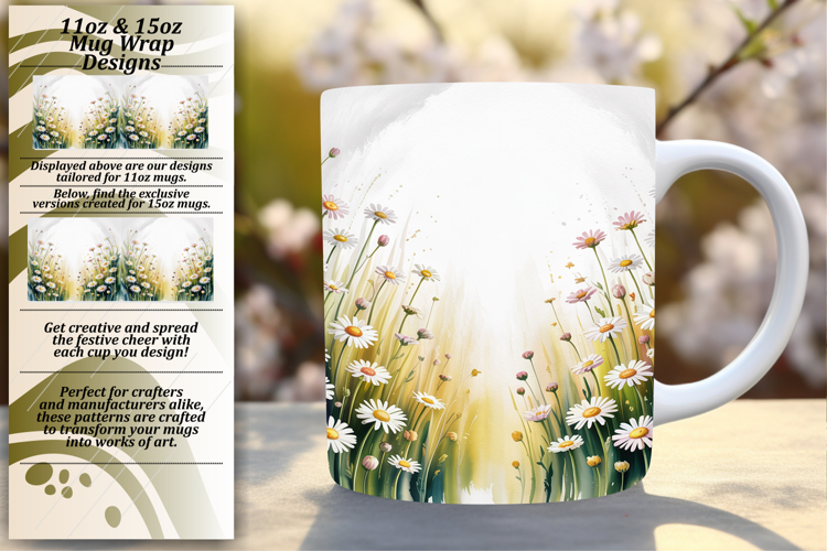Custom 11oz Mug Wrap Png Artwork , Flowers