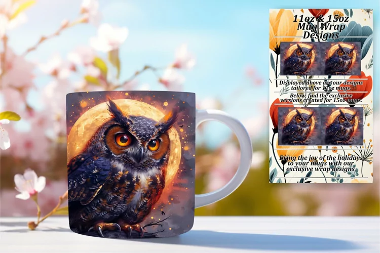 Spring Owl Mug Wrap 11oz 15oz Sublimation Design