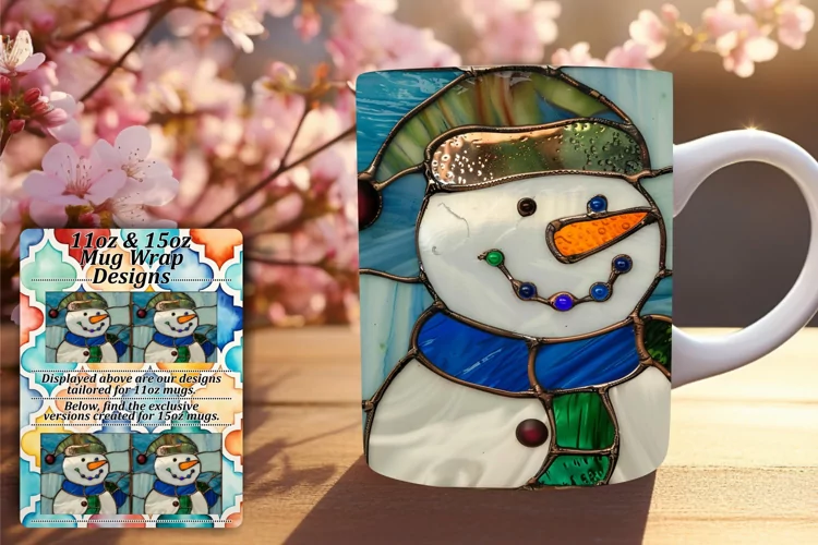 Winter 3D Snowman Mug Wrap Pattern 11oz 15oz