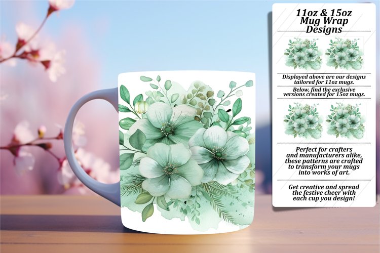 Mug Wrap Sublimation 11oz/15oz Design Floral Pattern