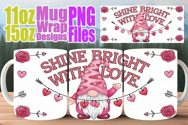 Glowing hearts 11oz 15oz mug wrap, Valentines
