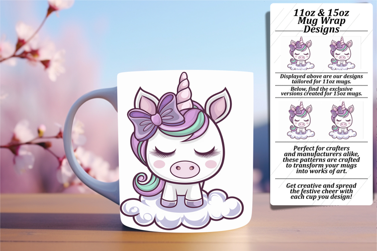Cute 15oz Mug Wrap Png Artwork , Unicorn