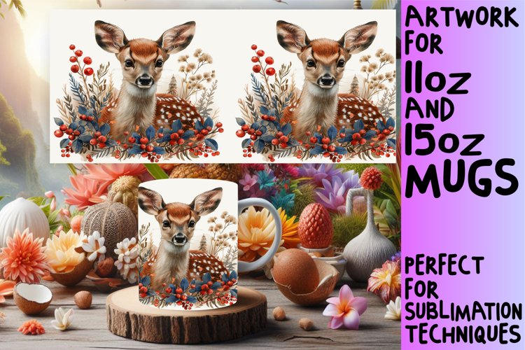 Spring Watercolor Deer Mug Wrap Sublimation Design example image 1