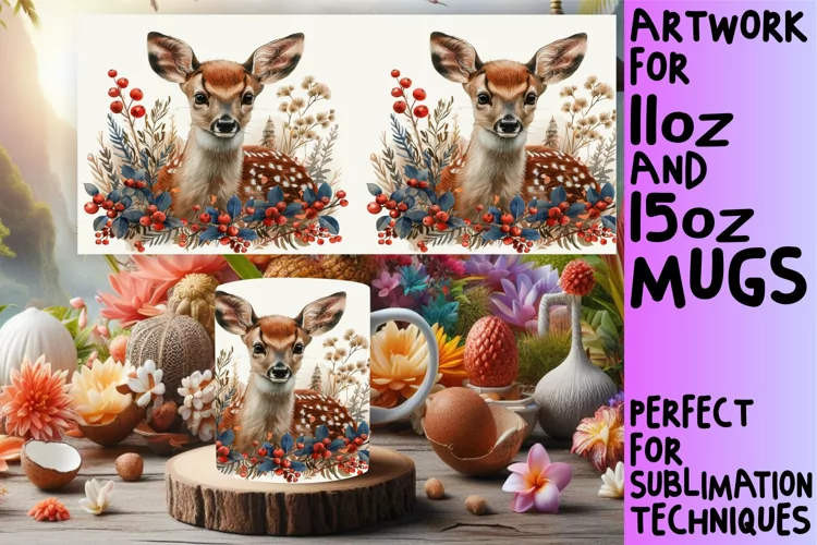 Spring Watercolor Deer Mug Wrap Sublimation Design