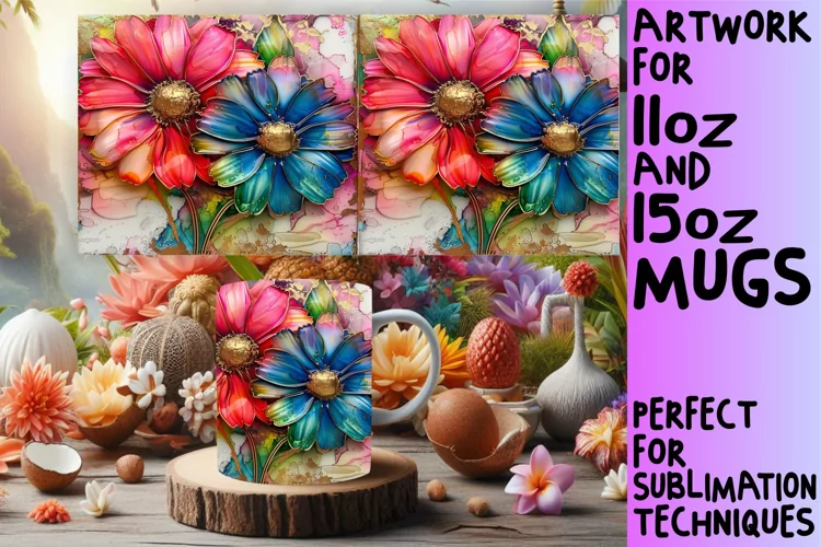 Lively Floral Fantasy Mug Wrap: Sublimation - 11oz/15oz