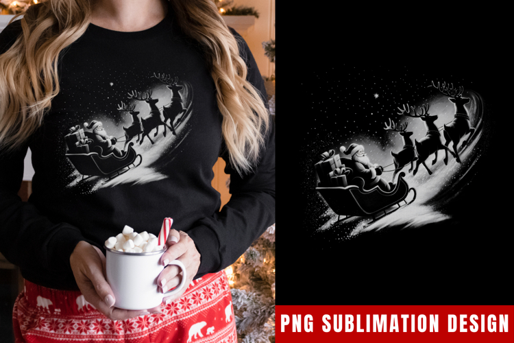 Santa Sleigh PNG, Christmas Holiday Sublimation PNG