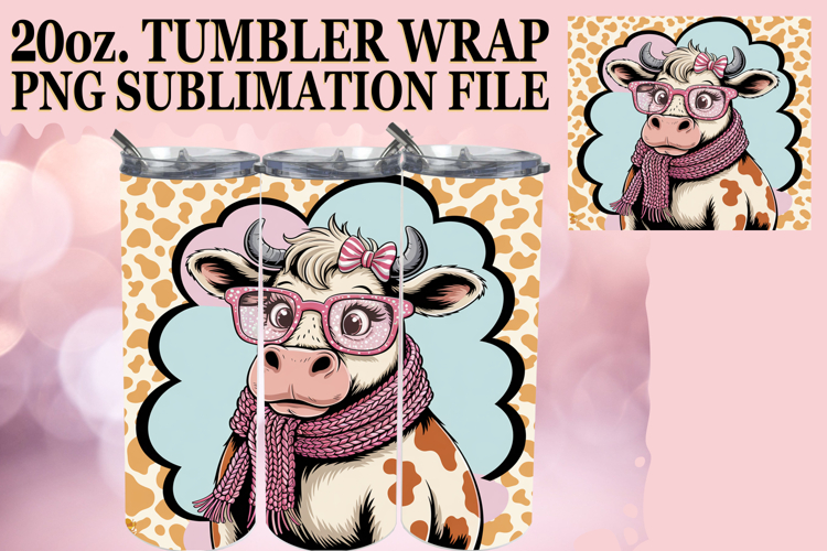 Joyful Adventures 20oz tumbler wrap, Cute Cow
