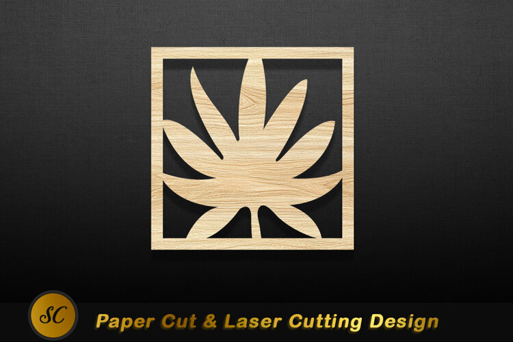 Wooden leaf pattern square cutout image Laser cut example image 1