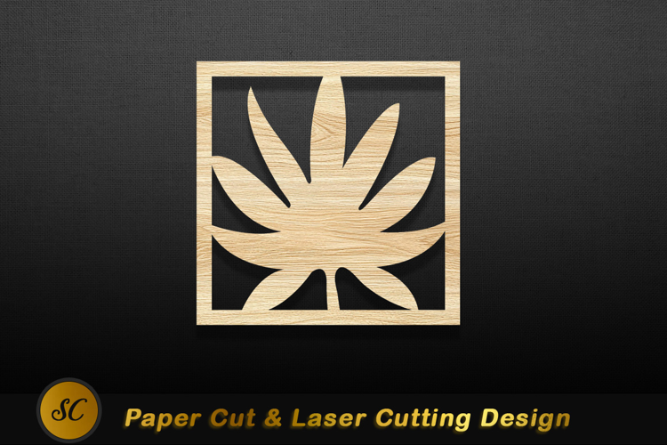 Wooden leaf pattern square cutout image Laser cut