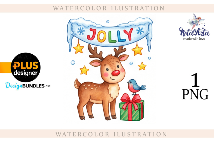 Christmas deer watercolor illustration