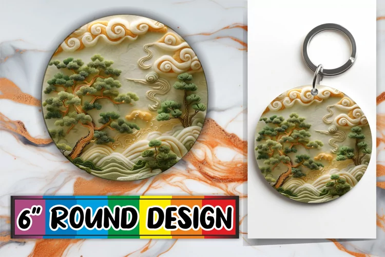 Spring Landscape Beauty Sublimation Circle Kaychain in 3D