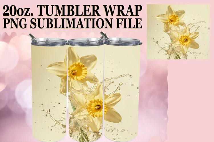 Aqua Bloom: Sublimation Art for 20oz Tumbler