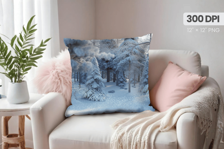 Winter Christmas Wonderland PNG Pillow, Winter Pillow Design