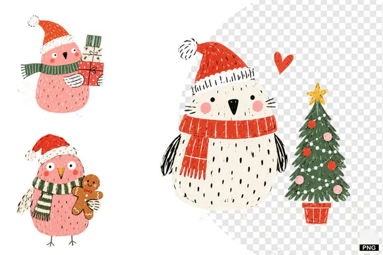 Quirky Christmas Birds PNGs