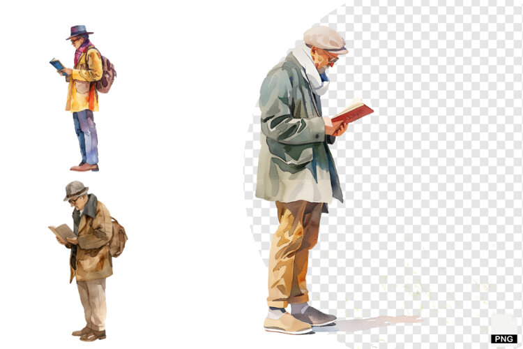 Watercolor Reading Man Clipart example image 1