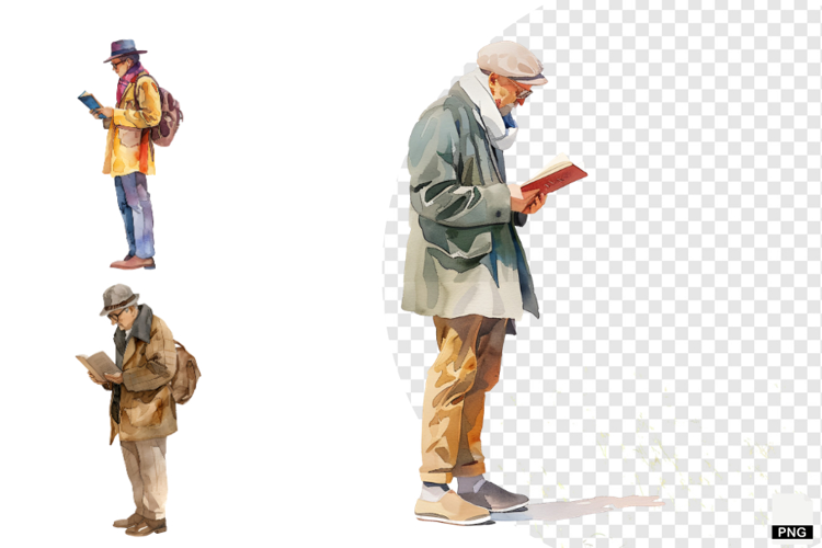 Watercolor Reading Man Clipart