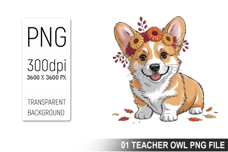 Cute Floral Dog, Animal Sublimation Clipart PNG