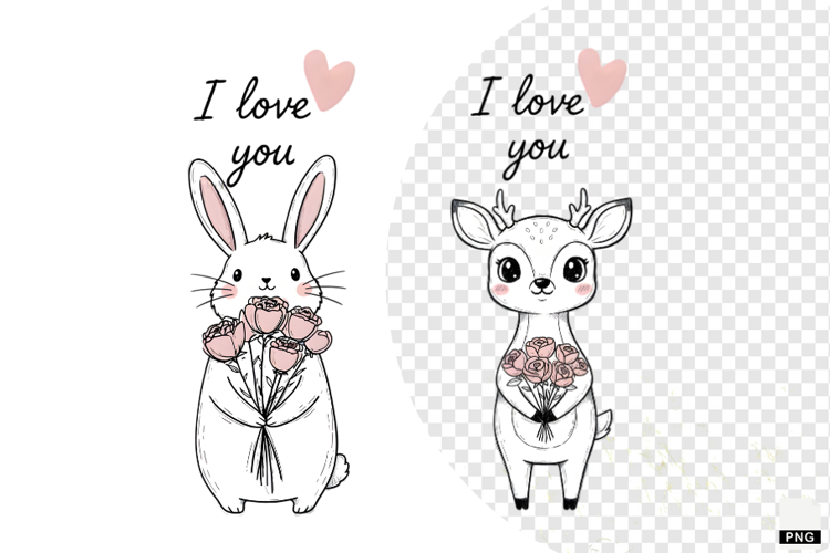 Sweet Winter Love Animals Clipart