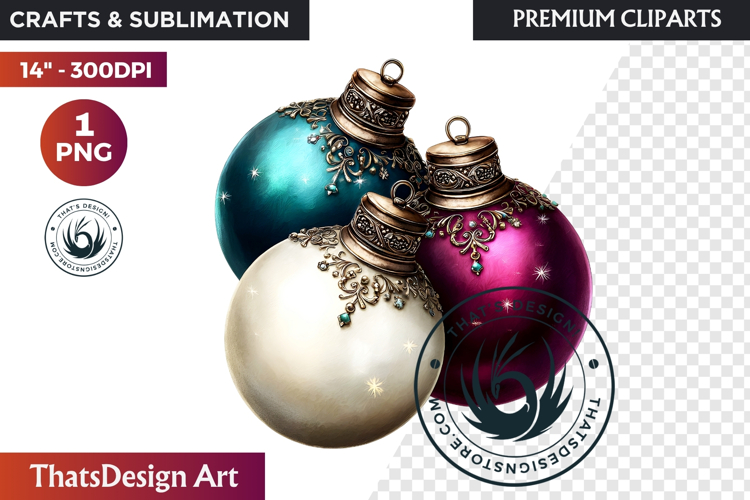 Christmas Baubles Clipart, Festive Holiday Ornaments PNG