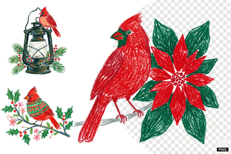 Christmas Cardinal Garden Clipart example image 1