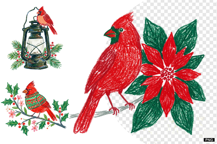 Christmas Cardinal Garden Clipart