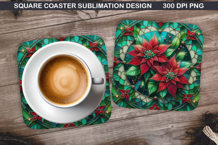 Poinsettias Coaster Sublimation, Christmas Coaster PNG