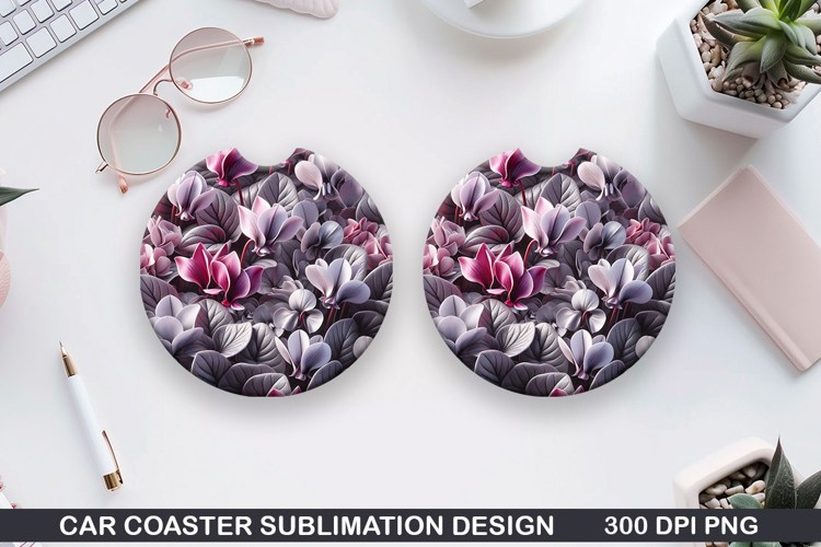 Flowers Car Coaster Sublimation| Flowers Coaster PNG Design