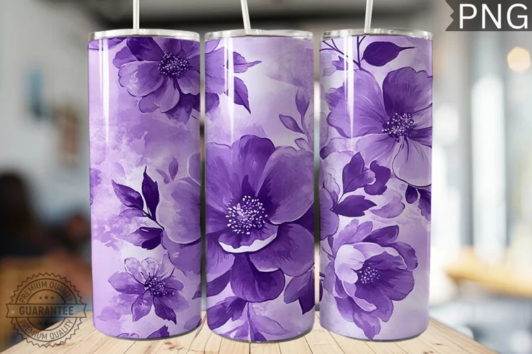 Purple Floral Tumbler Wrap - High Quality 300 Dpi