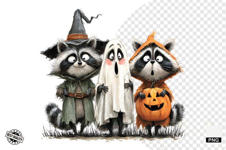 Halloween Spooky Raccoons Clipart example image 1
