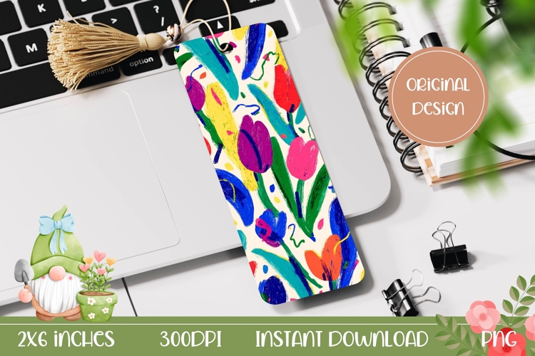 Colorful Bookmark Printable, Abstract Tulips Bookmark PNG
