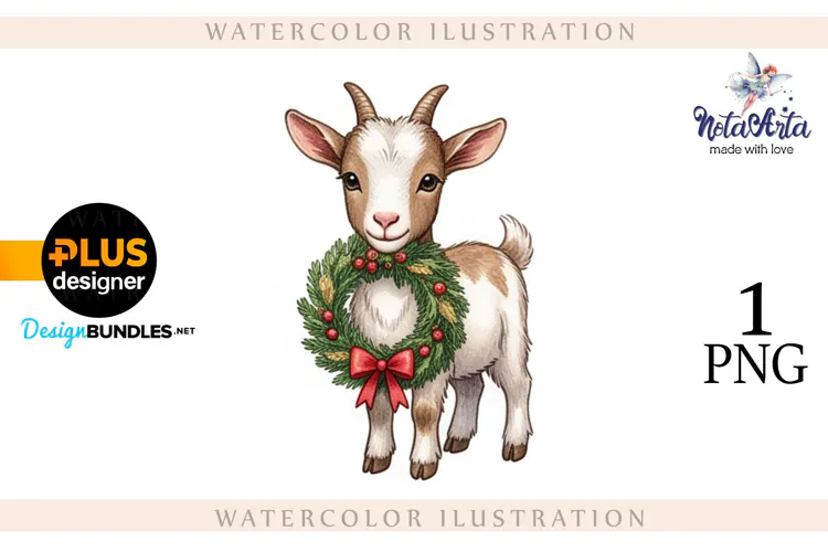 Christmas Goat in Watercolor Style